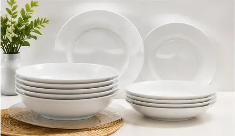 Jogo de Pratos Redondo de Porcelana Branco 6 peças